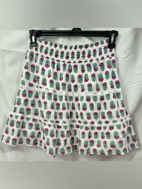 J. Crew White Tiered Skirt with Pink and Green Floral Print